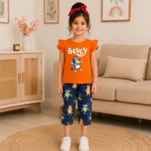 Girls Capri set 2-12 years - bluey - orange - story kids