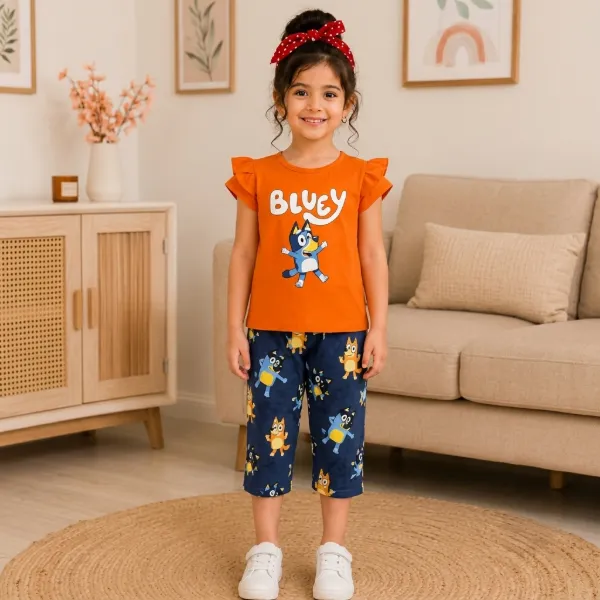 Girls Capri set 2-12 years - bluey - orange - story kids