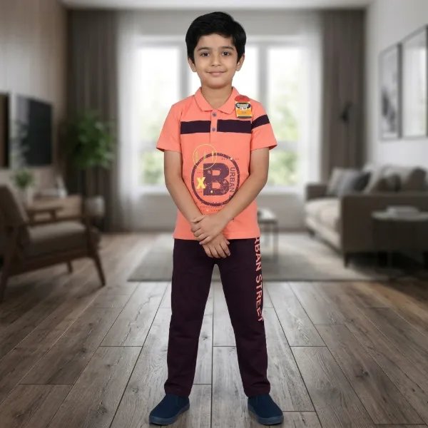Boys cotton collar set 2-12 years - b urban - pink - story kids