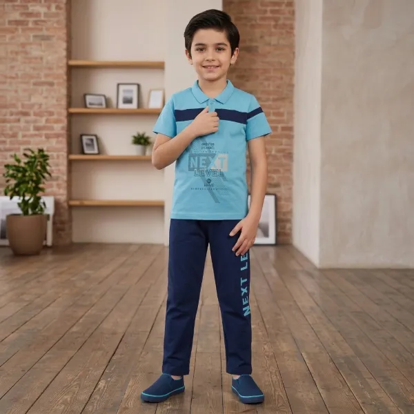 Boys cotton collar set 2-12 years - next level - blue - story kids