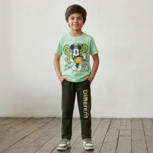 Boys cotton full pant set 2-6 years - good vibe - cyan - story kids