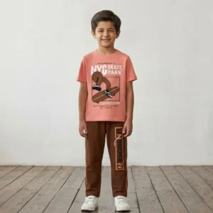 Boys cotton full pant set 2-6 years - nyc skate park - pink - story kids